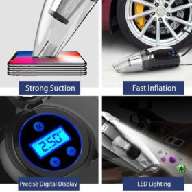 Powerful Vacuum Cleaner and Air Compressor Tire Inflator with LED Light
