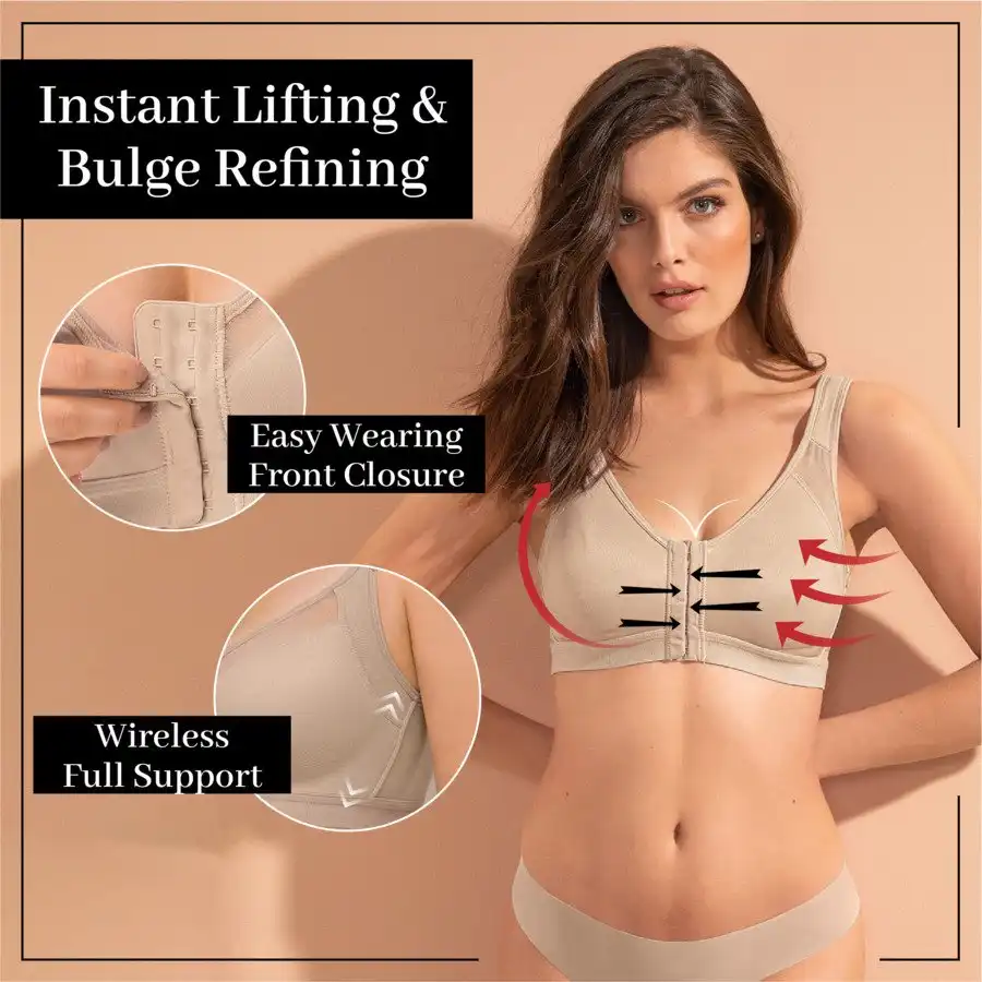 full coverage bra,double-layered cup,Criss-cross bands,adjustable front hook closure,Wireless Posture Support Bra