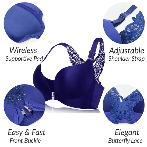 Front Buckle Back Butterfly Lace Bra