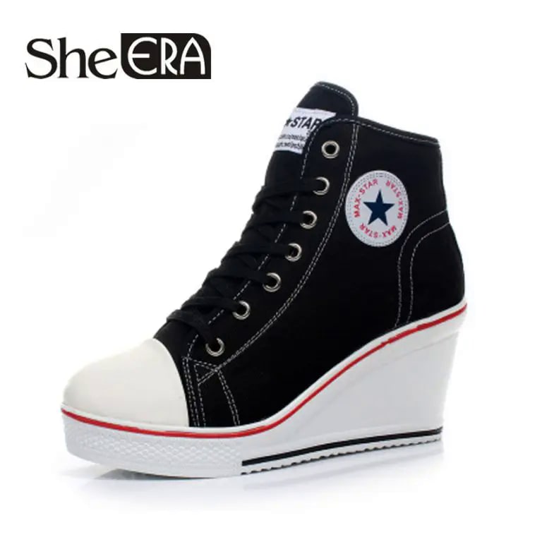 Eyelet Lace-Up Platform Wedge Sneakers - Low Prices - Molooco Shop