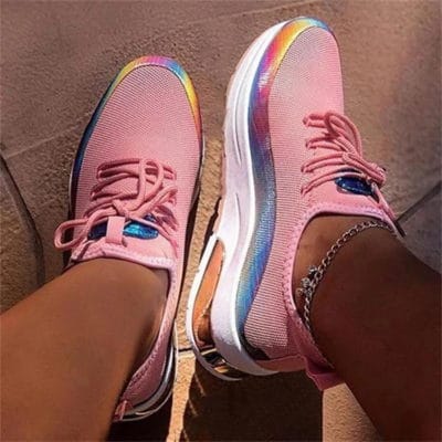 Colorblock Lace-Up Breathable Sneakers