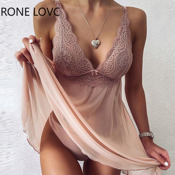 V-Neck Crochet Lace Mesh Dress - Image 2