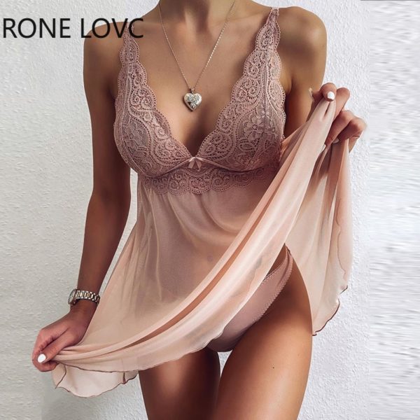 V-Neck Crochet Lace Mesh Dress - Image 3