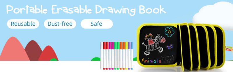 Portable Erasable Doodle Pad Drawing Pad (12 Pens Included)