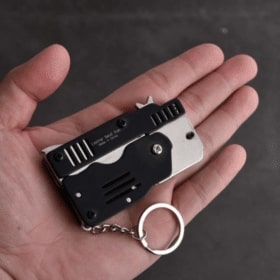 All Metal Mini Folding Rubber Band Gun Toy Keychain