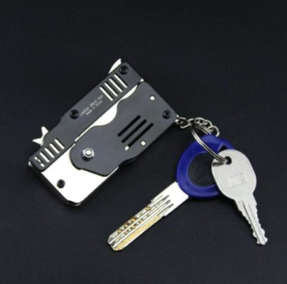 All Metal Mini Folding Rubber Band Gun Toy Keychain