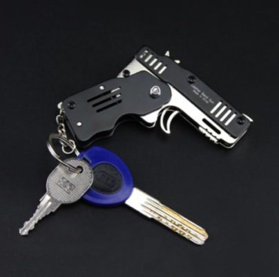 All Metal Mini Folding Rubber Band Gun Toy Keychain