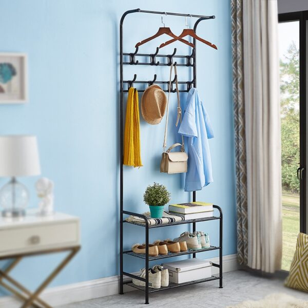 Multifunction 3 Tier Coat Rack Floor Standing Wardrobe MOLOOCO