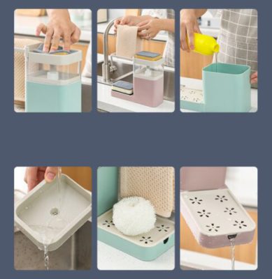 Multifunctional Manual Press Soap Box,4-in-1 Countertop Soap Pump,Soap Pump,sponges,Towels