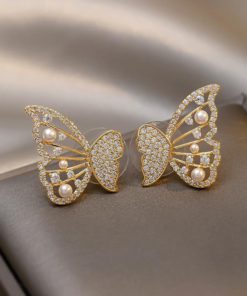 Butterfly Earrings,Pearls And Diamonds,Butterfly Earrings With Pearls And Diamonds