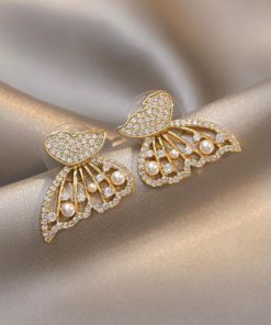 Butterfly Earrings,Pearls And Diamonds,Butterfly Earrings With Pearls And Diamonds