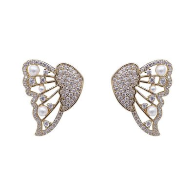 Butterfly Earrings,Pearls And Diamonds,Butterfly Earrings With Pearls And Diamonds