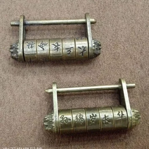 ຄໍາ Lock, ທອງເຫລືອງ Vintage, ຈີນ Vintage, Carved Word, ຈີນ Vintage Brass Carved Word Lock