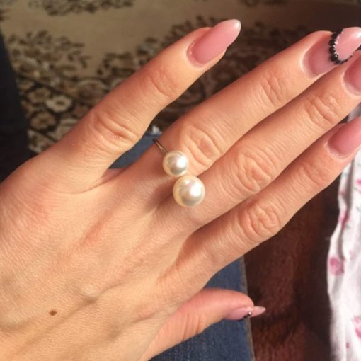 Dvojitý perlový prsten, perlový prsten, perlový prsten pro ženy, prsten pro ženy