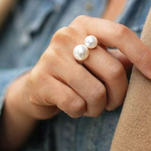 Anel de pérola duplo, anel de pérola, anel de pérola para mulheres, anel para mulheres
