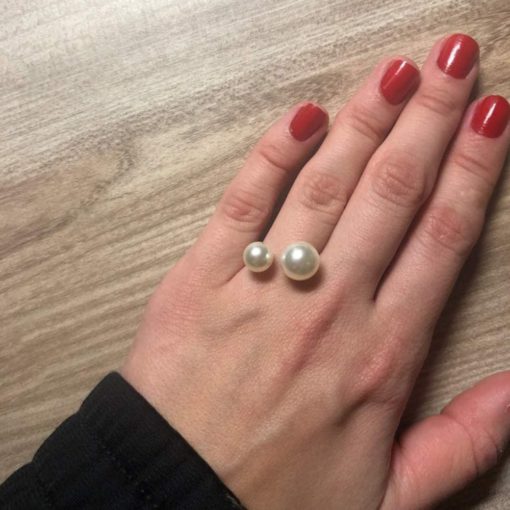 Dvojitý perlový prsten, perlový prsten, perlový prsten pro ženy, prsten pro ženy