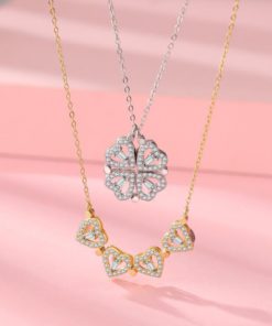 Clover Necklace,Leaf Clover Necklace,Four-Leaf Clover Necklace,Hollow Four-Leaf Clover Necklace