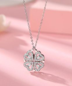 Clover Necklace,Leaf Clover Necklace,Four-Leaf Clover Necklace,Hollow Four-Leaf Clover Necklace