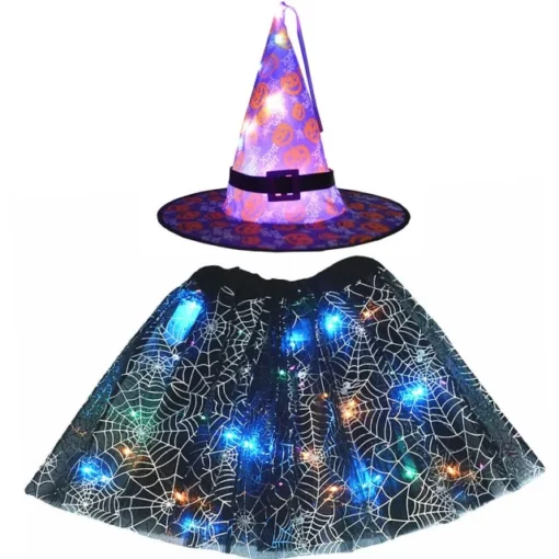 Rozsviťte kostým čarodějnice, dětské LED světlo, kostým čarodějnice, kostým na Halloween