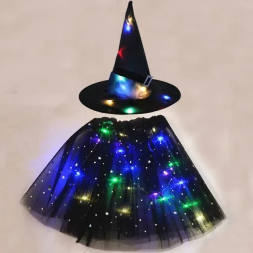 Осветли костим за вештерки, LED светло за деца, костим за вештерки, костим за Ноќта на вештерките