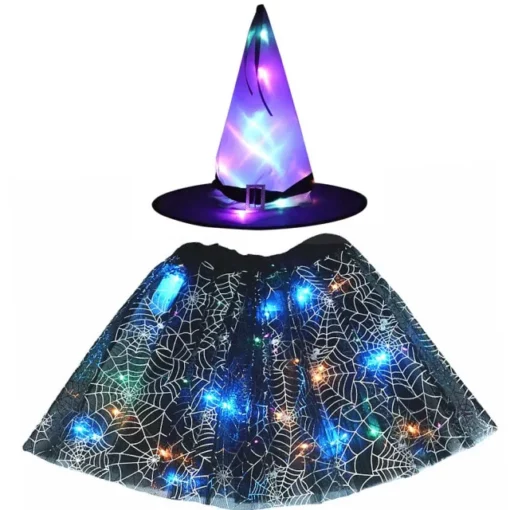 Costume da strega illuminato, luce a LED per bambini, costume da strega, costume per Halloween