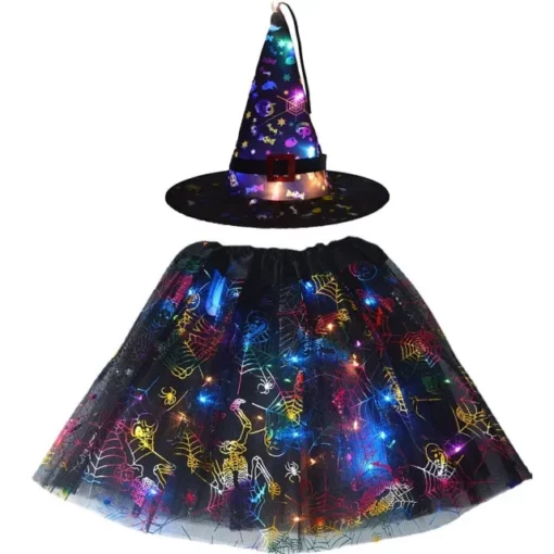 Verlig heksekostuum, kinders se LED -lig, heksekostuum, kostuum vir Halloween