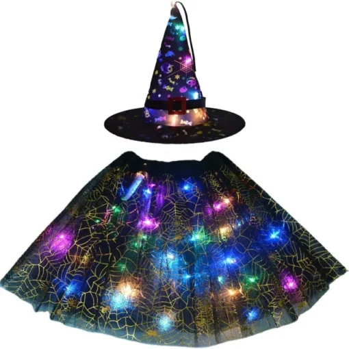 Prižgite kostum čarovnice, otroško LED luč, kostum čarovnice, kostum za noč čarovnic