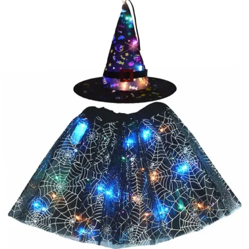 Fantasia de bruxa iluminada, luz infantil LED, fantasia de bruxa, fantasia de Halloween
