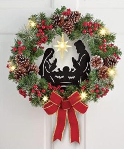 Lighted Nativity Scene Christmas Wreath,Christmas Wreath,Lighted Nativity Scene,Lighted Nativity