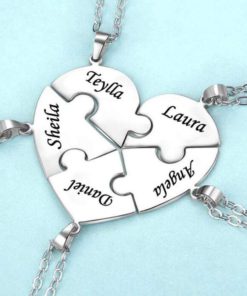 heart puzzle necklace,engraved heart,engraved heart puzzle necklace set