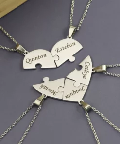heart puzzle necklace,engraved heart,engraved heart puzzle necklace set
