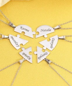 heart puzzle necklace,engraved heart,engraved heart puzzle necklace set