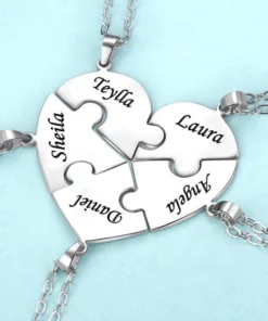 heart puzzle necklace,engraved heart,engraved heart puzzle necklace set