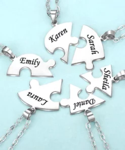 heart puzzle necklace,engraved heart,engraved heart puzzle necklace set