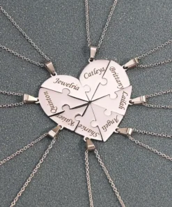 heart puzzle necklace,engraved heart,engraved heart puzzle necklace set