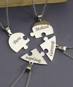 heart puzzle necklace,engraved heart,engraved heart puzzle necklace set