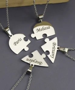 heart puzzle necklace,engraved heart,engraved heart puzzle necklace set