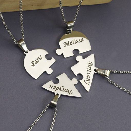 heart puzzle necklace,engraved heart,engraved heart puzzle necklace set