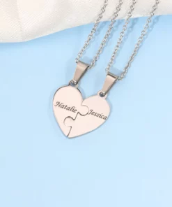 heart puzzle necklace,engraved heart,engraved heart puzzle necklace set