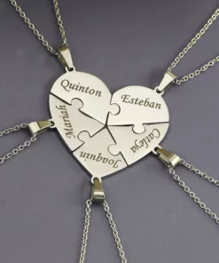 heart puzzle necklace,engraved heart,engraved heart puzzle necklace set