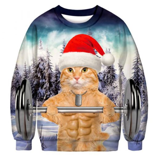 Muscle Cat, Cat Sweater, Sweater Para sa Lalaki ug Babaye, Sweater Para sa Lalaki
