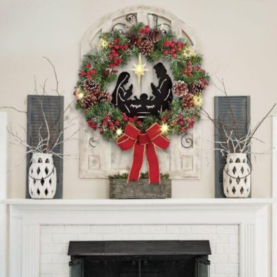 Lighted Nativity Scene Christmas Wreath,Christmas Wreath,Lighted Nativity Scene,Lighted Nativity
