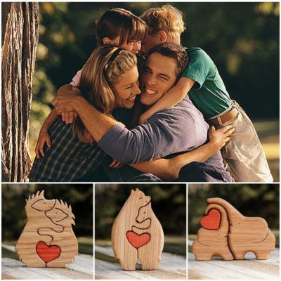 Cuddling Animals,Hand Carved Wooden