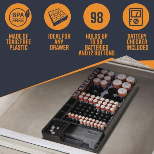 Batteriespäicherorganizer mat Tester, Batteriespäicherorganizer