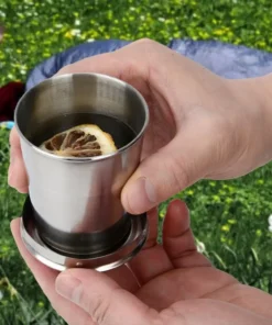 Stainless Steel Travel Folding Collapsible Cup With Keychain Lid