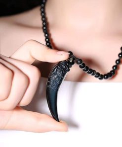 Obsidian Wolf Pendant Necklace