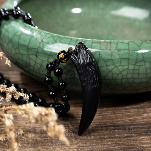 Obsidian Wolf Pendant Necklace