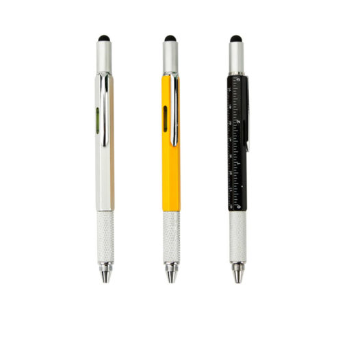 6 Sa 1 Multi-Functional Stylus Metal Ruler Pen nga adunay Level & Screwdriver