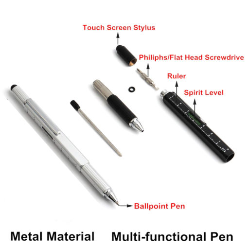 6 σε 1 Πολυλειτουργικό Stylus Metal Ruler Pen με επίπεδο & κατσαβίδι