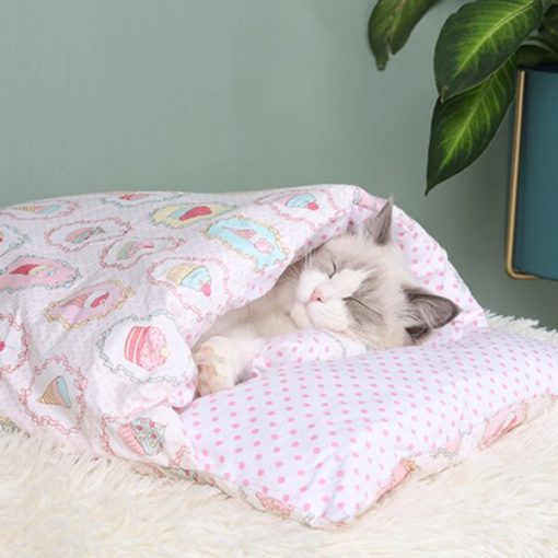 Котешки спален чувал със сваляща се възглавница